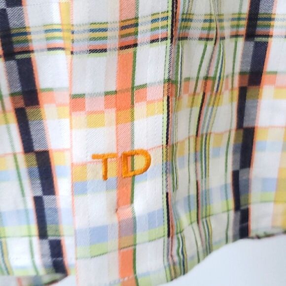 Thomas Dean Size L Button Down Cotton Checked Shirt, with Paisley Trim - Picture 4 of 6